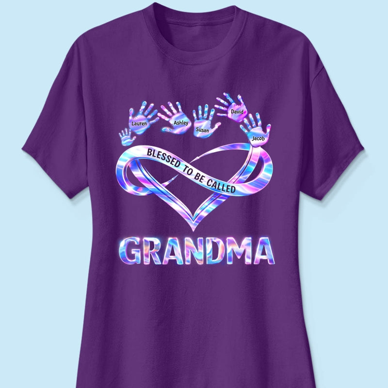 Blessed to be Called Grandma Mom with Kids' Handprint - Personalized Shirt - Sentimental Gift for Grandma, Mom