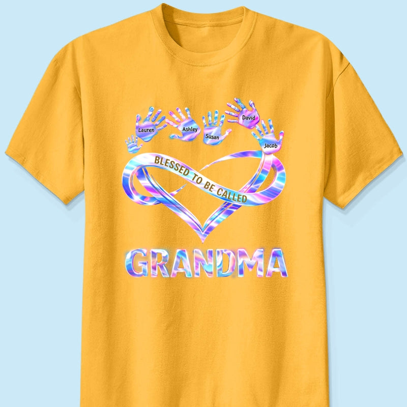 Blessed to be Called Grandma Mom with Kids' Handprint - Personalized Shirt - Sentimental Gift for Grandma, Mom