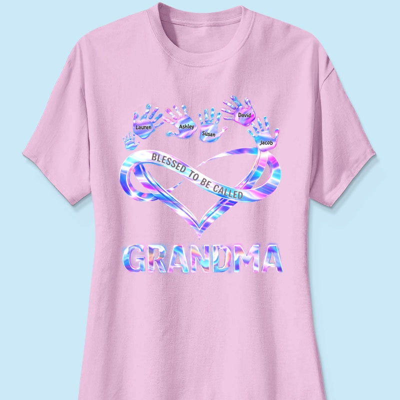 Blessed to be Called Grandma Mom with Kids' Handprint - Personalized Shirt - Sentimental Gift for Grandma, Mom