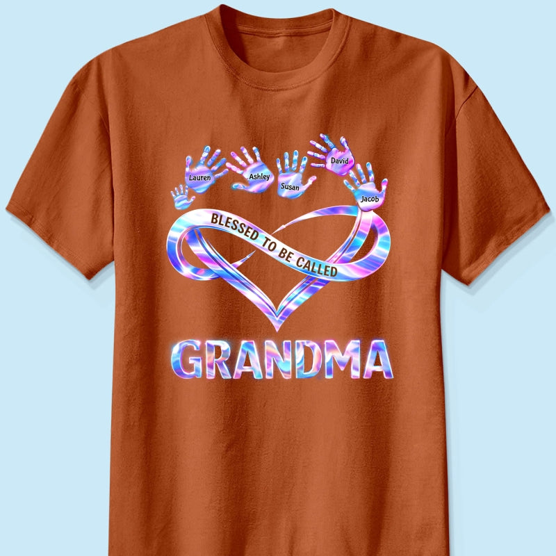 Blessed to be Called Grandma Mom with Kids' Handprint - Personalized Shirt - Sentimental Gift for Grandma, Mom