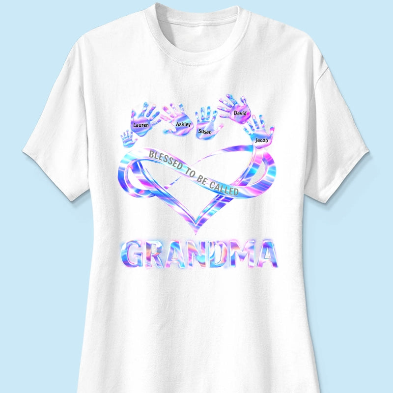 Blessed to be Called Grandma Mom with Kids' Handprint - Personalized Shirt - Sentimental Gift for Grandma, Mom