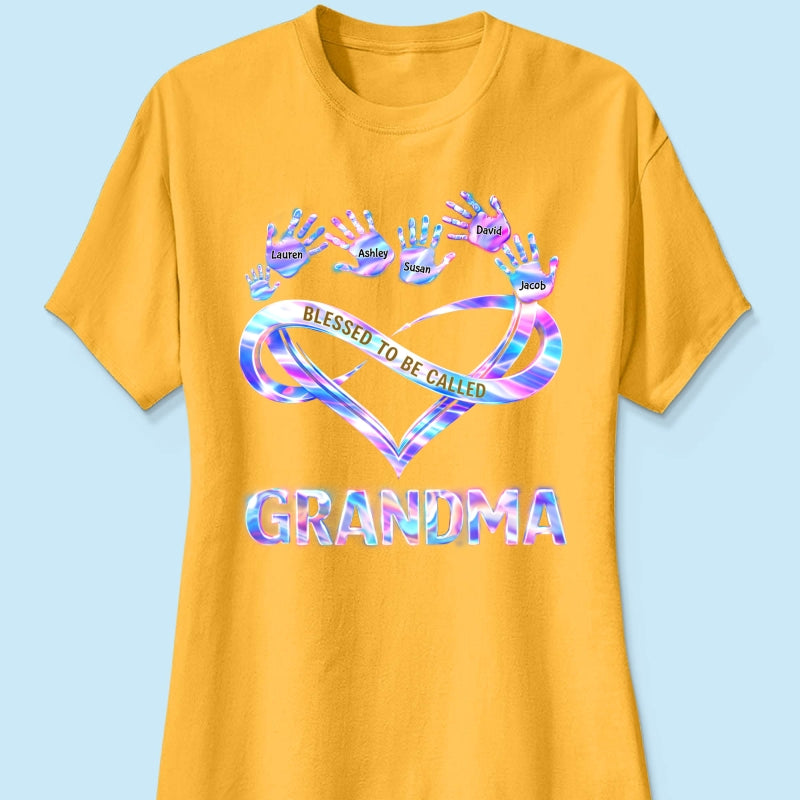 Blessed to be Called Grandma Mom with Kids' Handprint - Personalized Shirt - Sentimental Gift for Grandma, Mom