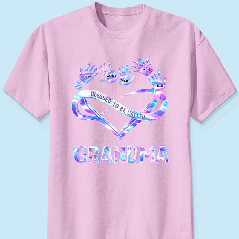 Blessed to be Called Grandma Mom with Kids' Handprint - Personalized Shirt - Sentimental Gift for Grandma, Mom