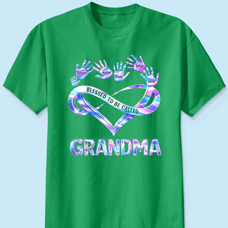 Blessed to be Called Grandma Mom with Kids' Handprint - Personalized Shirt - Sentimental Gift for Grandma, Mom