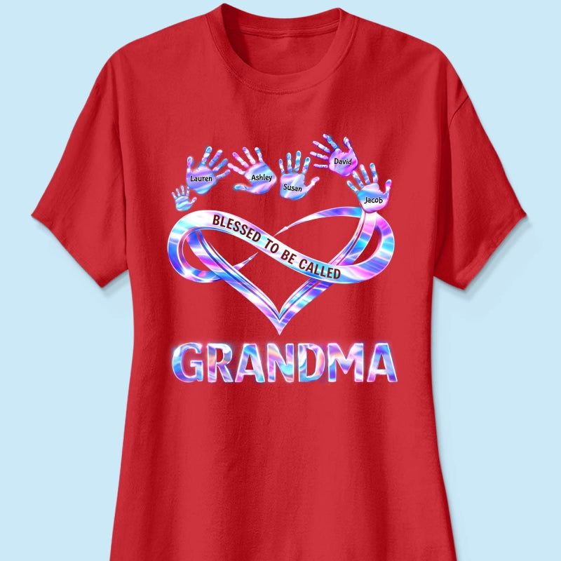 Blessed to be Called Grandma Mom with Kids' Handprint - Personalized Shirt - Sentimental Gift for Grandma, Mom