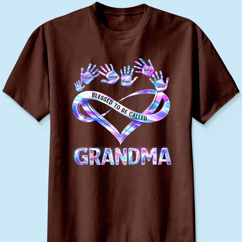 Blessed to be Called Grandma Mom with Kids' Handprint - Personalized Shirt - Sentimental Gift for Grandma, Mom