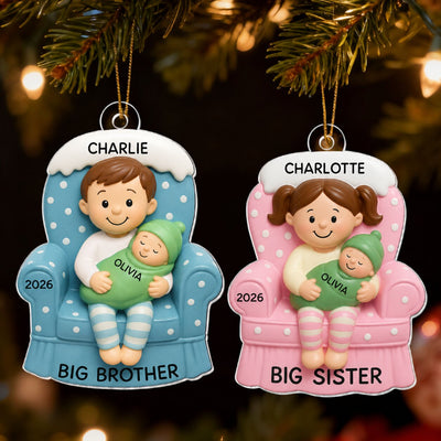Proud New Big Sister Big Brother - Personalized Acrylic Ornament - New Big Brother, New Big Sister, New Sibling Christmas Gift