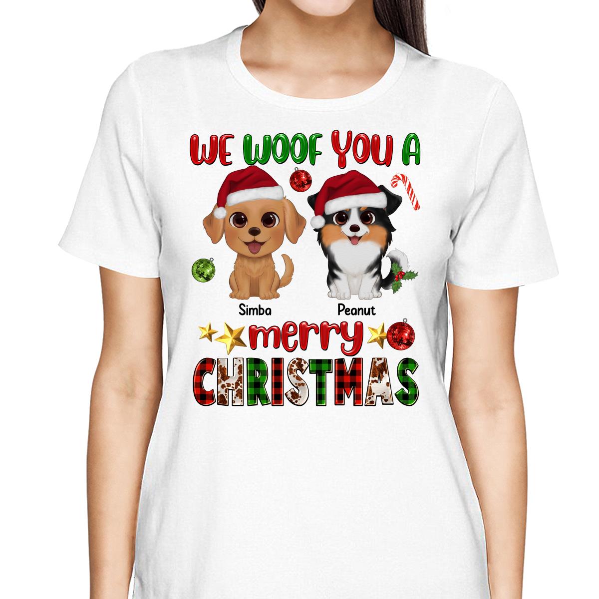 Watercolor Cute Dogs Woof You A Merry Christmas Personalized Shirt