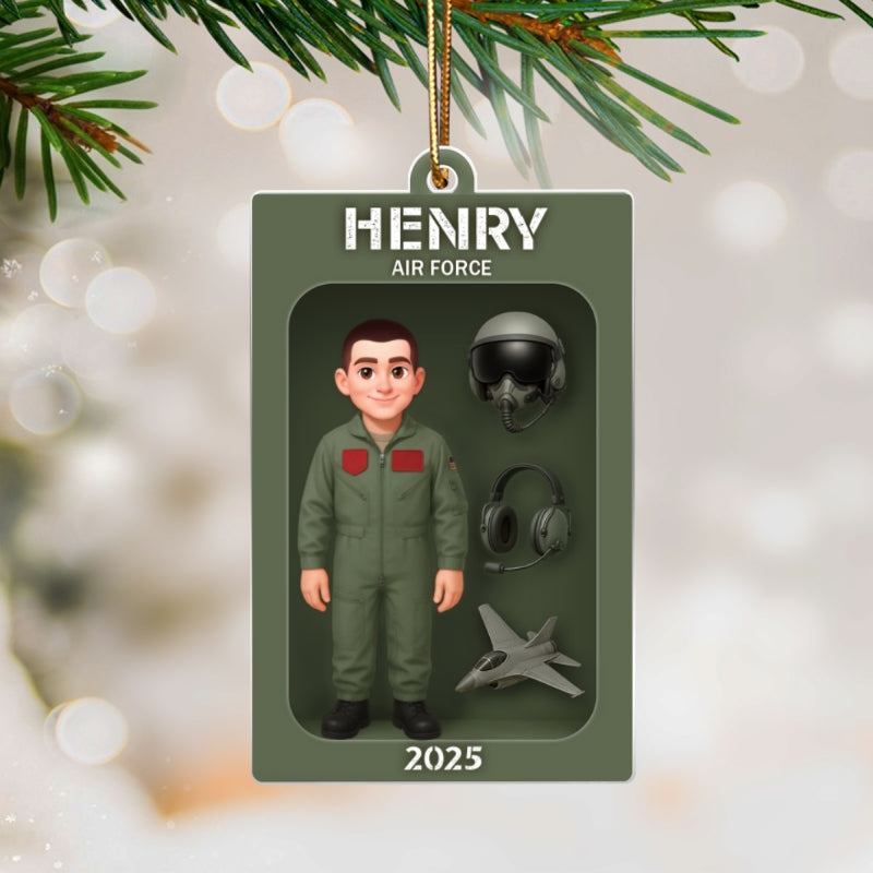 Air Force Figure 3D Effect Personalized Acrylic Ornament - Special Gift For The Air Force