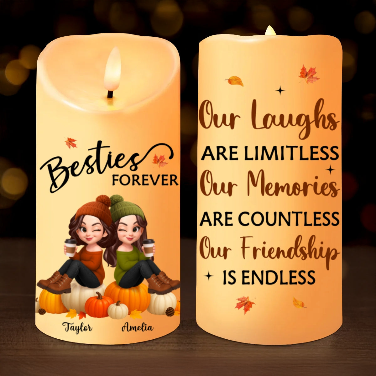 Fall Season Besties Cozy Vibe Our Friendship Is Endless Personalized LED Candle, Gift For Best Friends