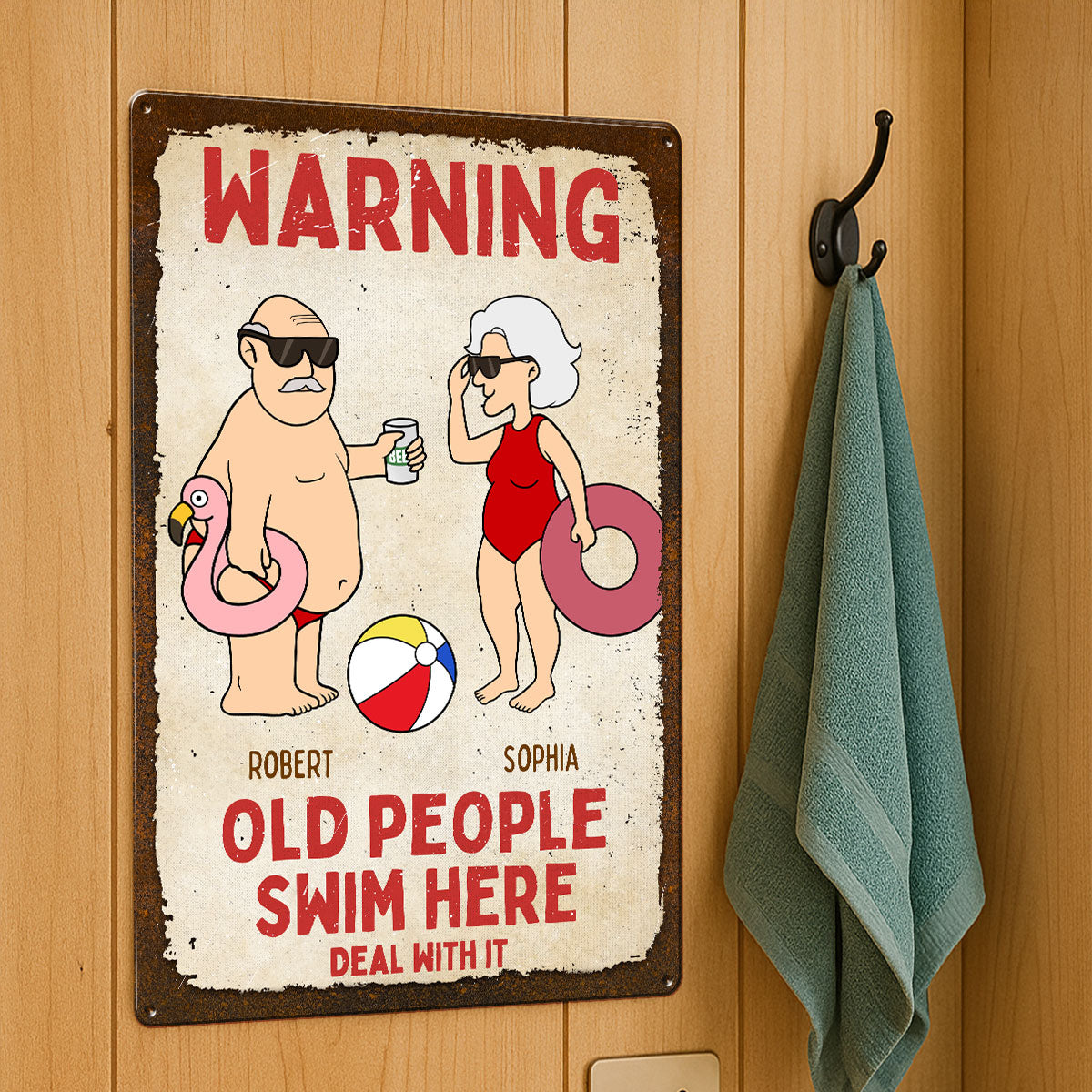 Warning Old People Swim Here Personalized Pool Metal Sign