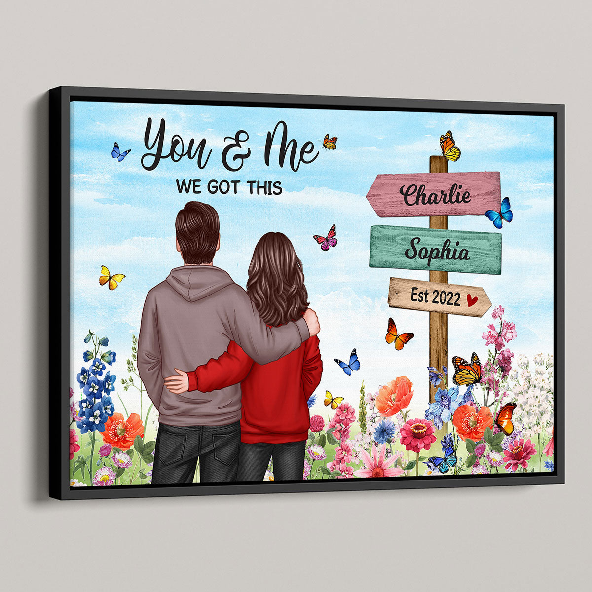 Couple In Flower Garden Sign Personalized Poster,  Gift, Anniversary Gift For Couples, For Him, For Her