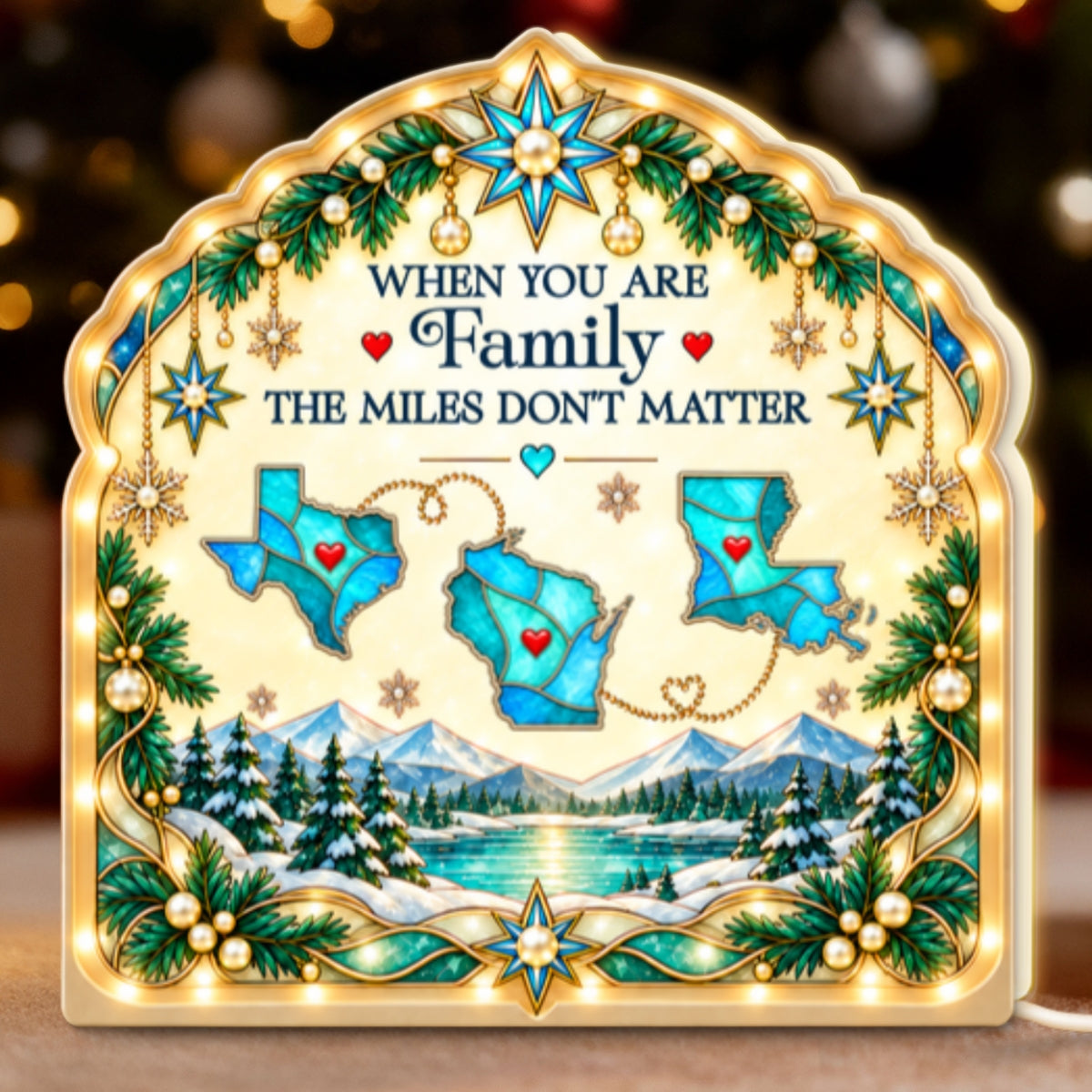 Miles Apart But Close At Heart State Map 2D Flat Printed - Personalized Light Box - Christmas Long Distance Gift For Family, Friends