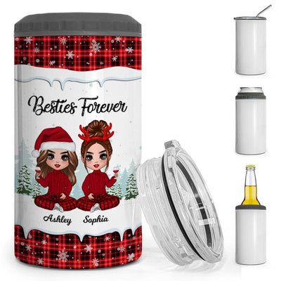 Checkered Pattern Besties Sisters Personalized 4 In 1 Can Cooler