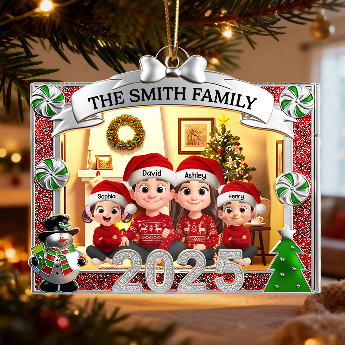 Family Sitting In Christmas Toybox - Personalized Acrylic Ornament - Christmas Gift for Family