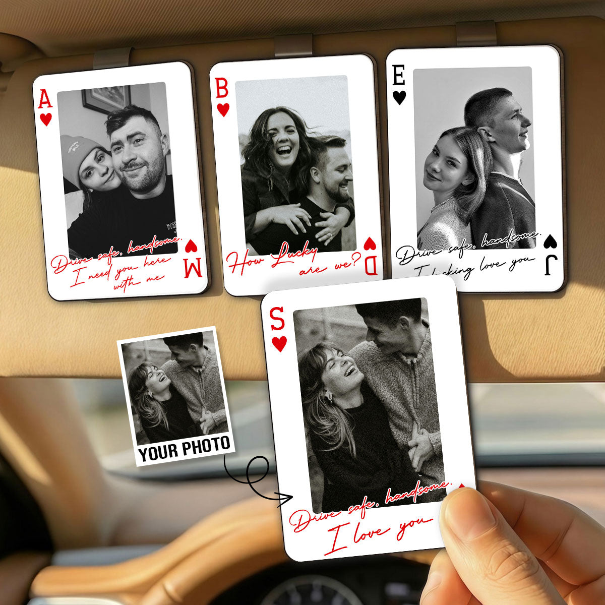 Drive Safe I Love You Custom Couple Photo Initials - Personalized Car Visor - Heartfelt Valentine's Day Gift For Couple, For Him, For Her