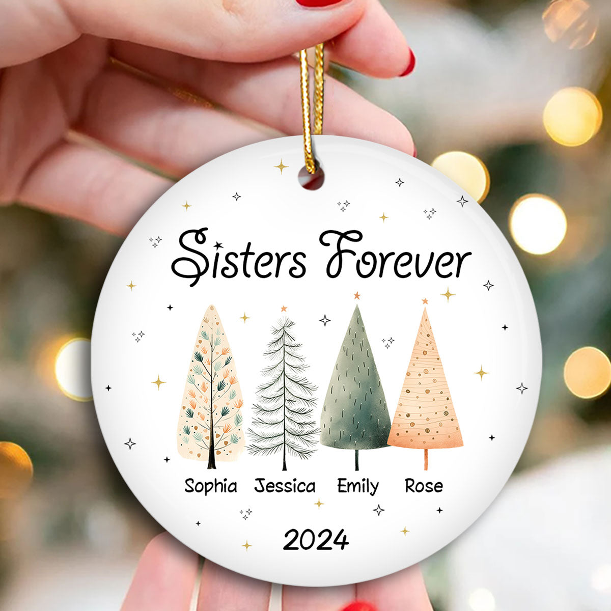 Sisters Besties Cute Christmas Tree Personalized Ceramic Ornament