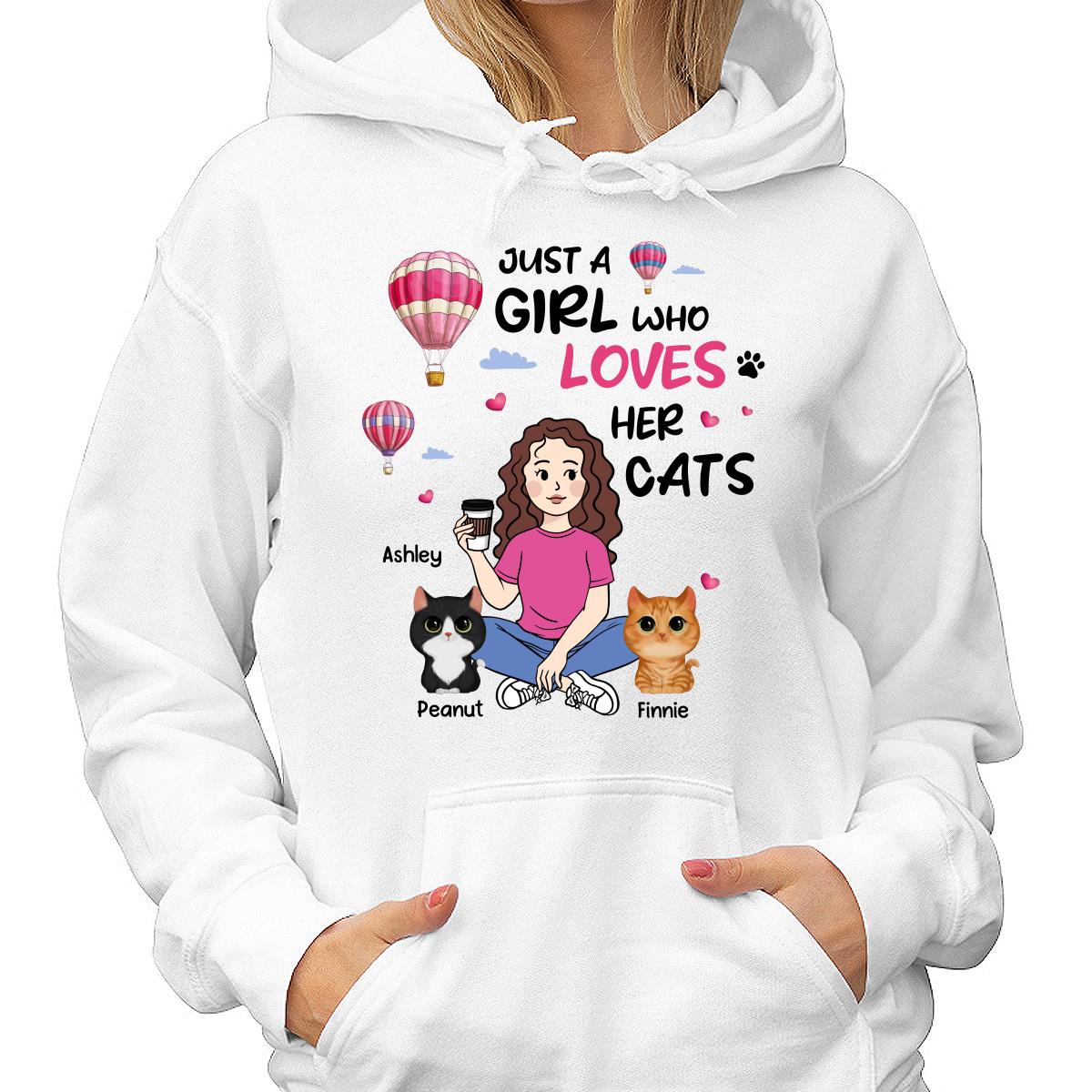 Just A Girl Who Loves Cats Cartoon Girl Balloon Personalized Shirt