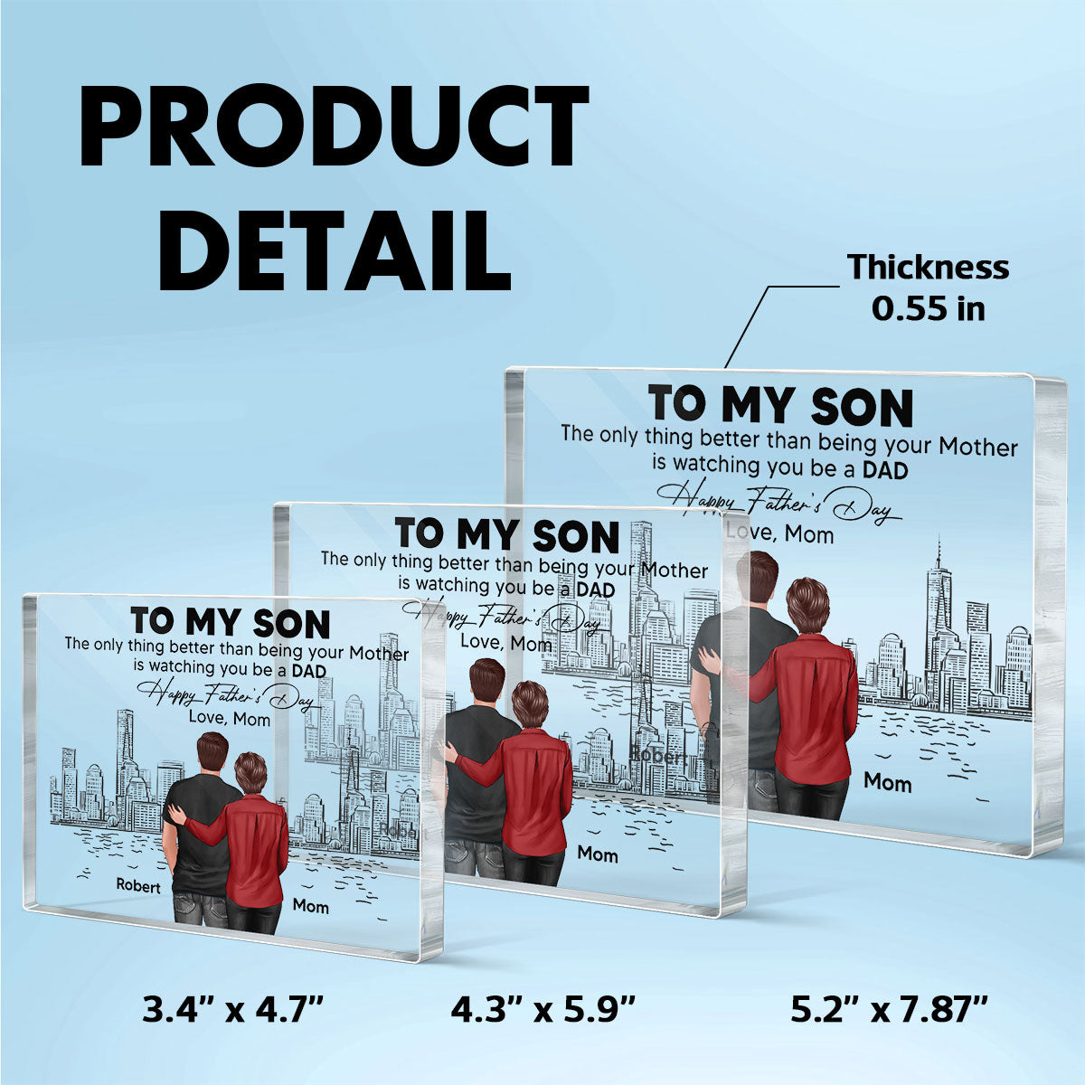 To My Son From Mom Happy Father's Day Skyline Personalized Rectangle Acrylic Block Plaque