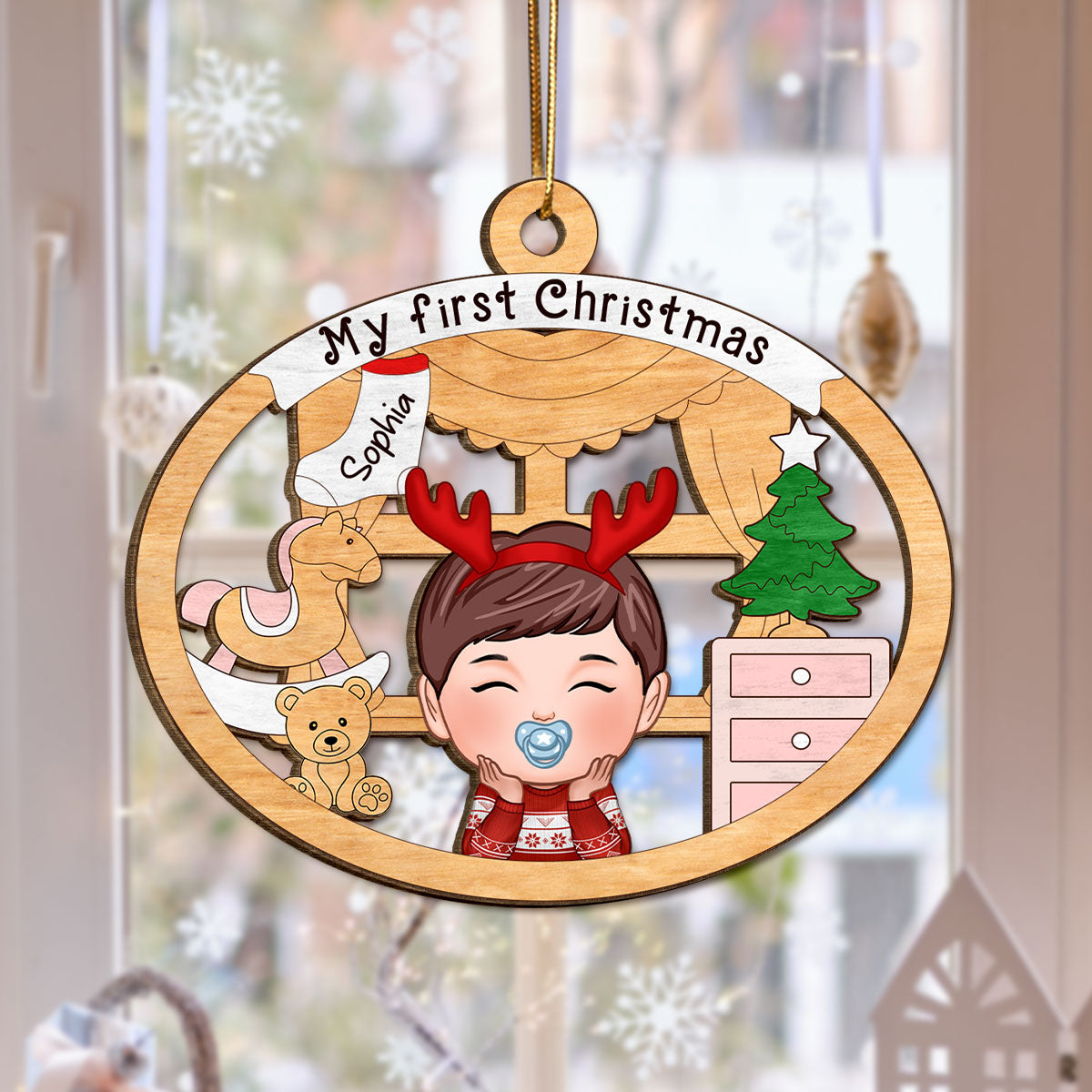 Baby Girl or Boy Baby's First Christmas Personalized Wooden Ornament