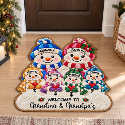Cute Snowman Grandparents & Grandkids 2D Flat Printed - Personalized Doormat - Christmas Decor For Grandparents, Family