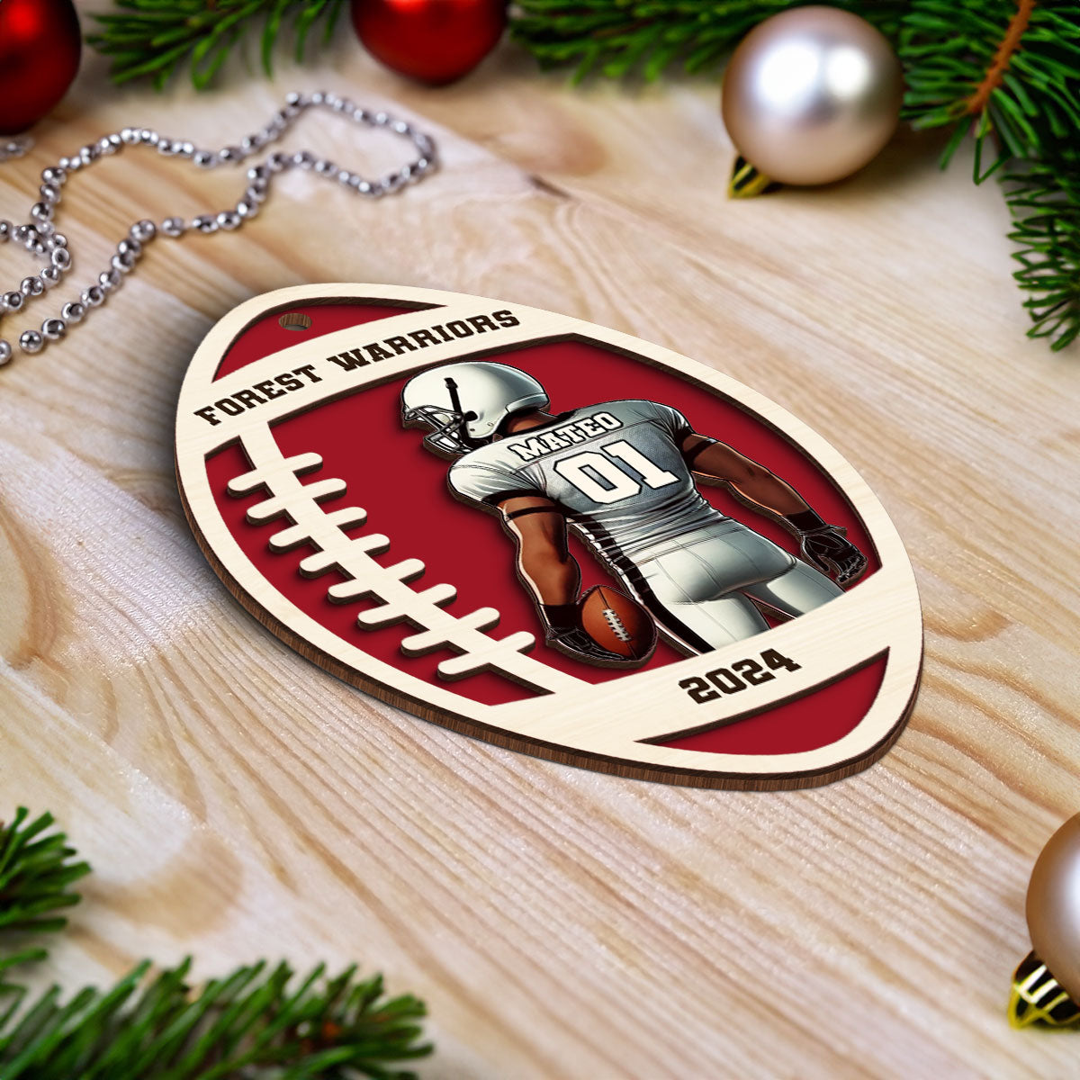 Personalized 3D Football Ornament, 2 Layered Wooden Sports Ornament with Name and Custom Text