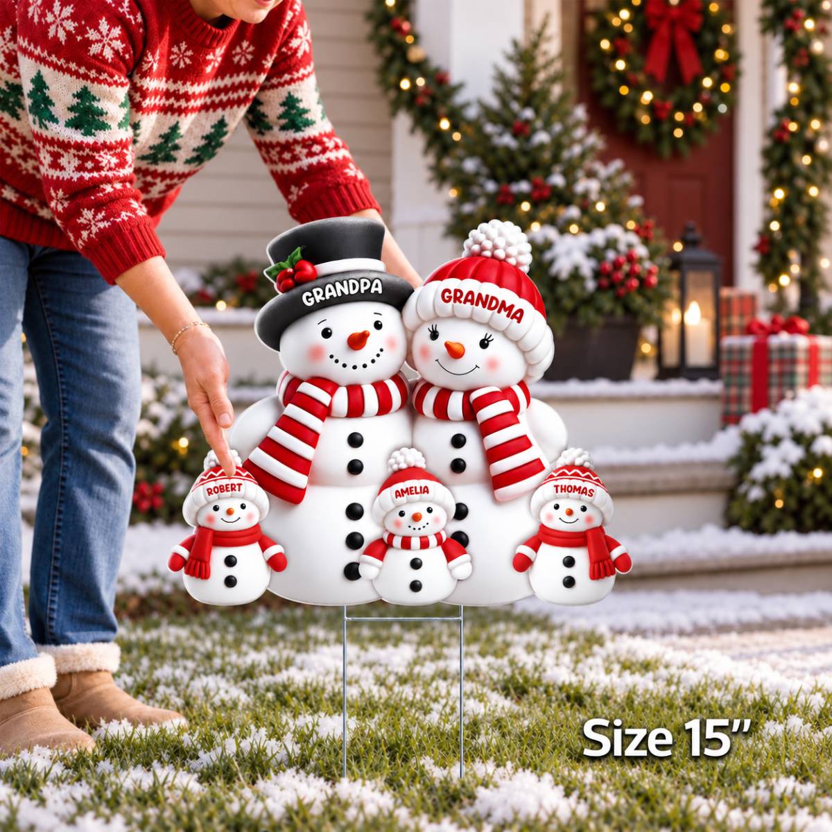 Christmas Cute Snowman Grandpa Grandma Grandkids - Personalized Corrugated Plastic Yard Sign - Christmas Decor For Grandparents (Up to 20 Grandkids)