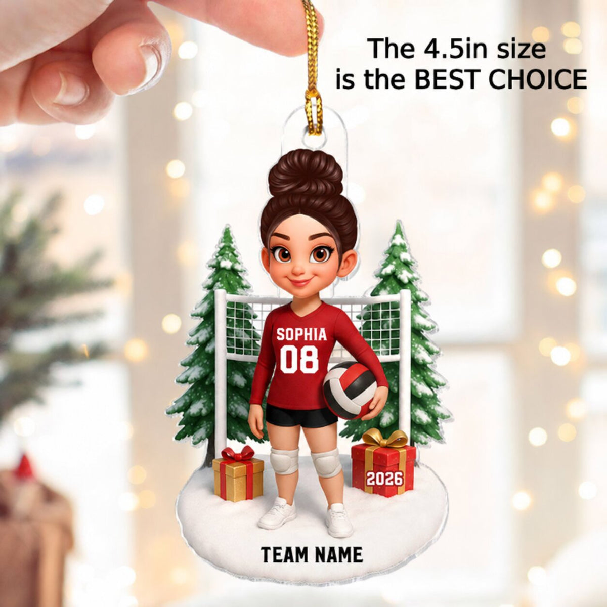 3D Effect Christmas Volleyball Player - Personalized Acrylic Ornament - Gift For Volleyball Lovers, School Volleyball Team