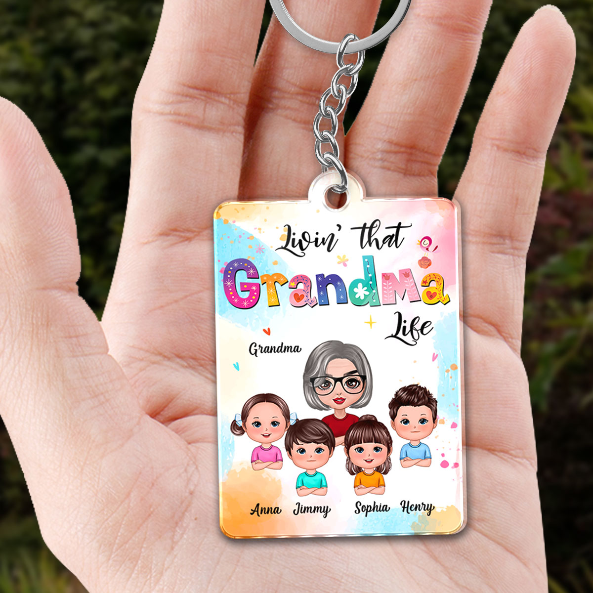 Livin‘ That Grandma Life Colorful Grandma & Grandkids Personalized Acrylic Keychain