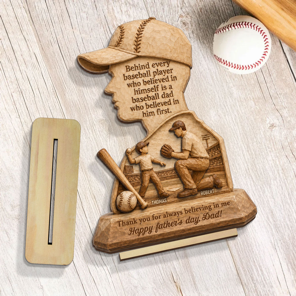 Behind Every Baseball Player is a Baseball Dad - Personalized 2-Layered Wooden Plaque - Father's Day Gift for Dad, Husband