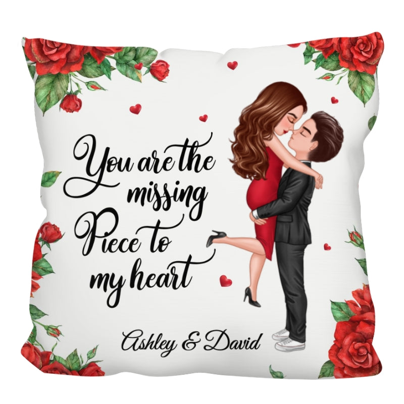 Missing Piece Kissing Couple Rose Personalized Pillow - Anniversary Gift For Couple - Gift For Him, Gift For Her