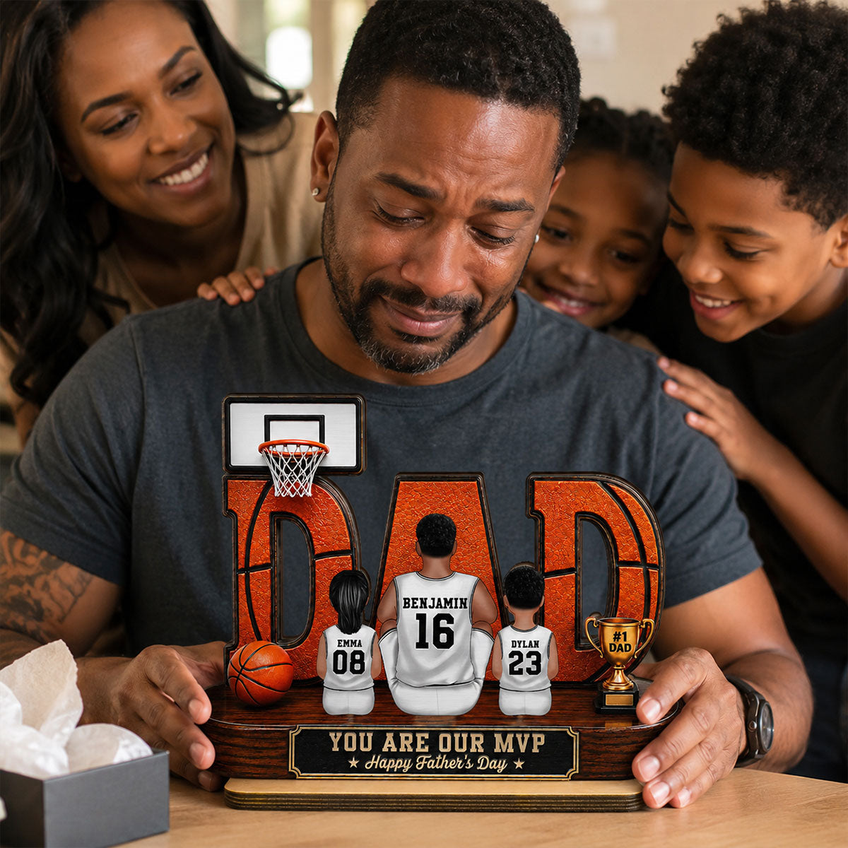 Basketball Dad Legend Daddy's Dream Team - Personalized 2-Layered Wooden Plaque - Unique Trending Father's Day Gift For Dad, Husband, Basketball Fans