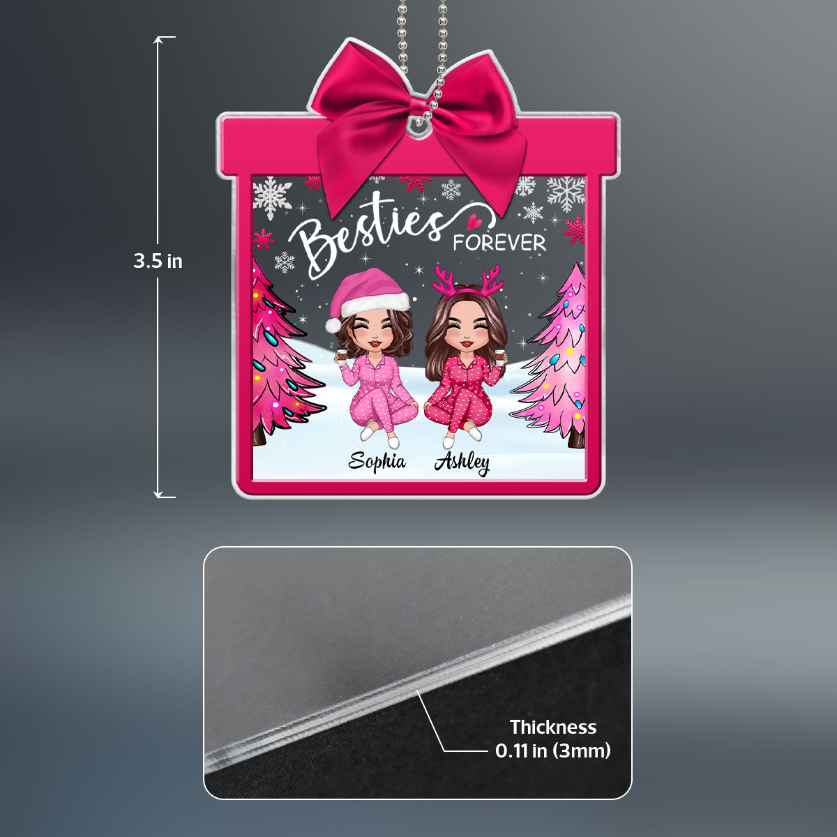 Pink Besties Coquette Personalized Acrylic Ornament, Gift For Best Friends