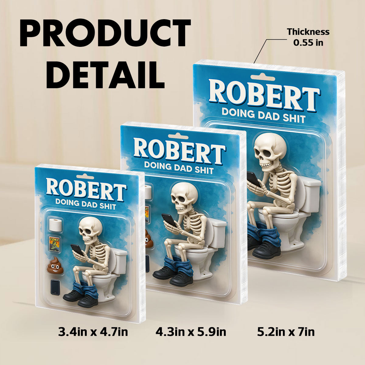 Doing Dad Sh*t, Funny Skeleton Toilet Custom Figure Toy Box Personalized Acrylic Block