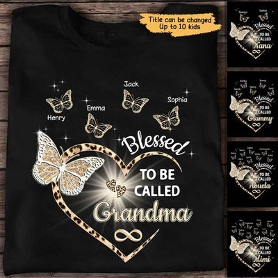Heart Butterflies Grandma Leopard Personalized Shirt