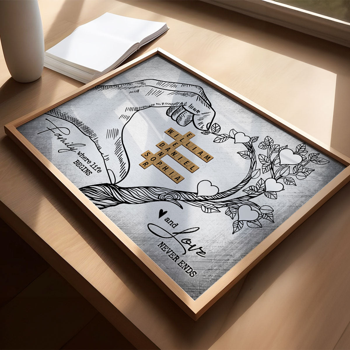 Heart Hand Tree Family Crossword Puzzle Personalized Poster