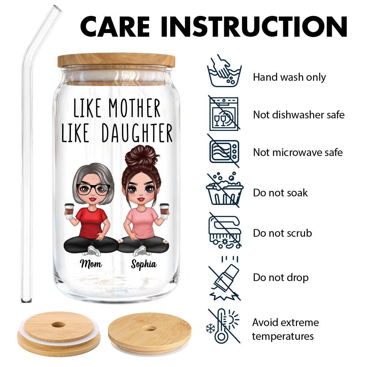 Doll Mom Daughter Like Mother Like Daughter Mother‘s Day Gift Personalized Clear Glass Can