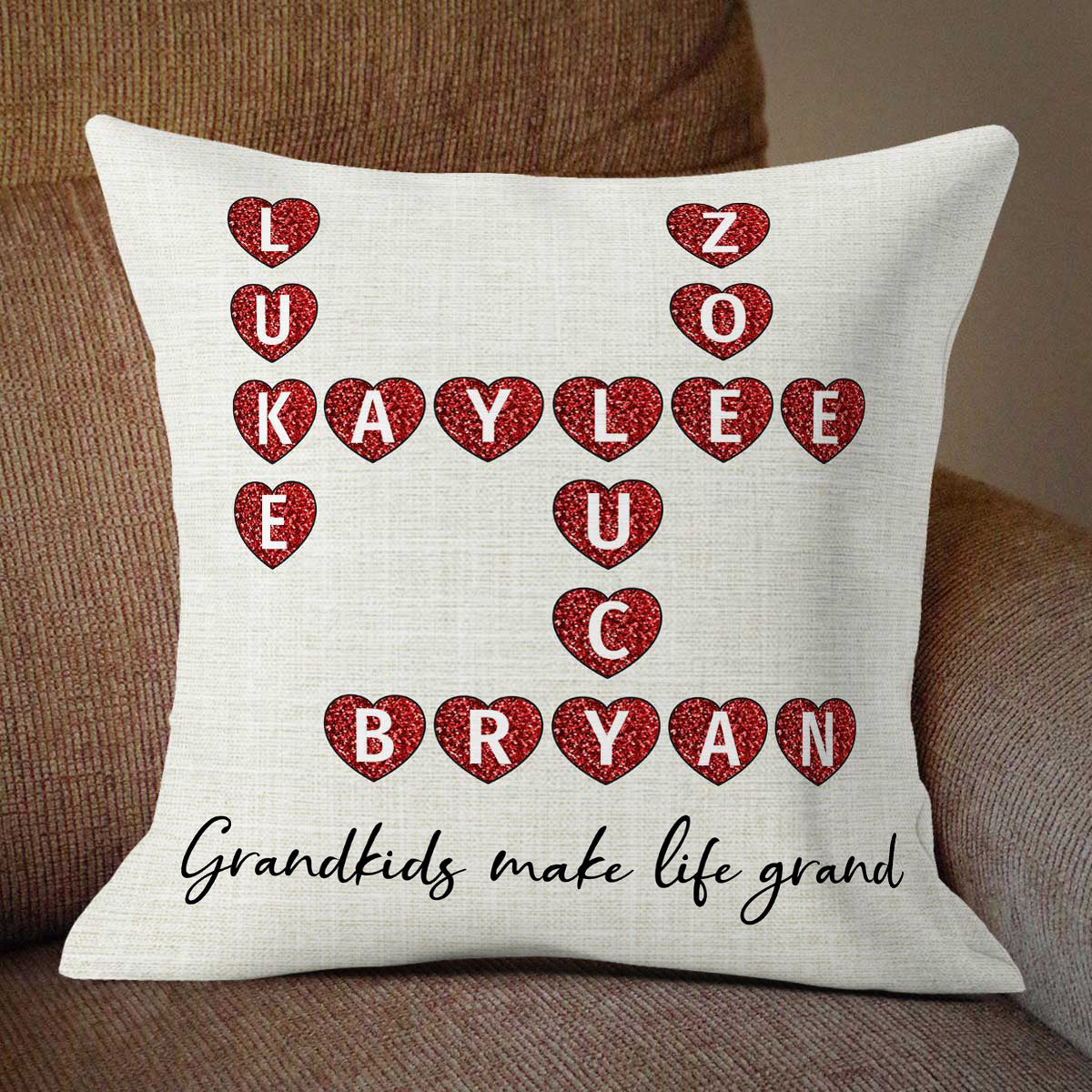 Grandkids Make Life Grand Crossword Puzzle Art Personalized Pillow