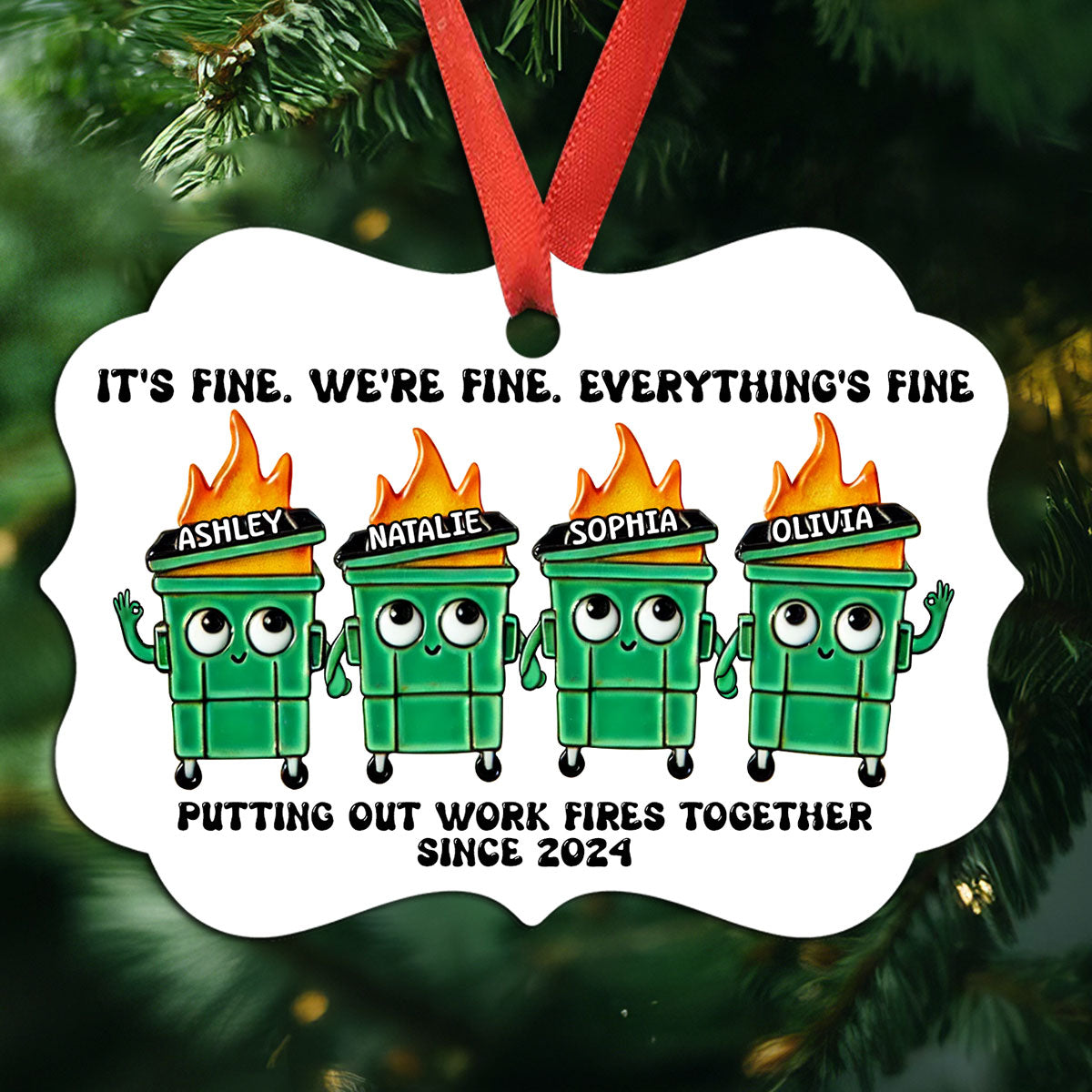Putting Out Work Fires Together Work Bestie Dumpster Fire Funny Gift For Colleagues - Personalized Ornament - Gift For Colleagues, Coworkers, Boss