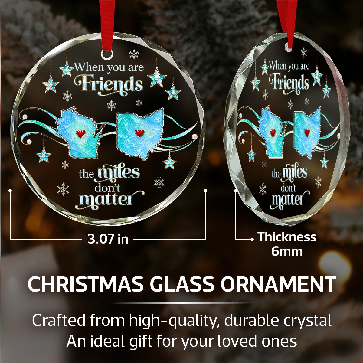 Long Distance Gift - Personalized Glass Ornament - Heartfelt Christmas Gift for Family, Friends, Sisters, Besties