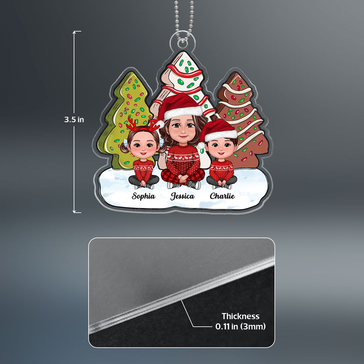 Christmas Tree Cake Pattern Grandma Grandkids Sitting Personalized Acrylic Ornament