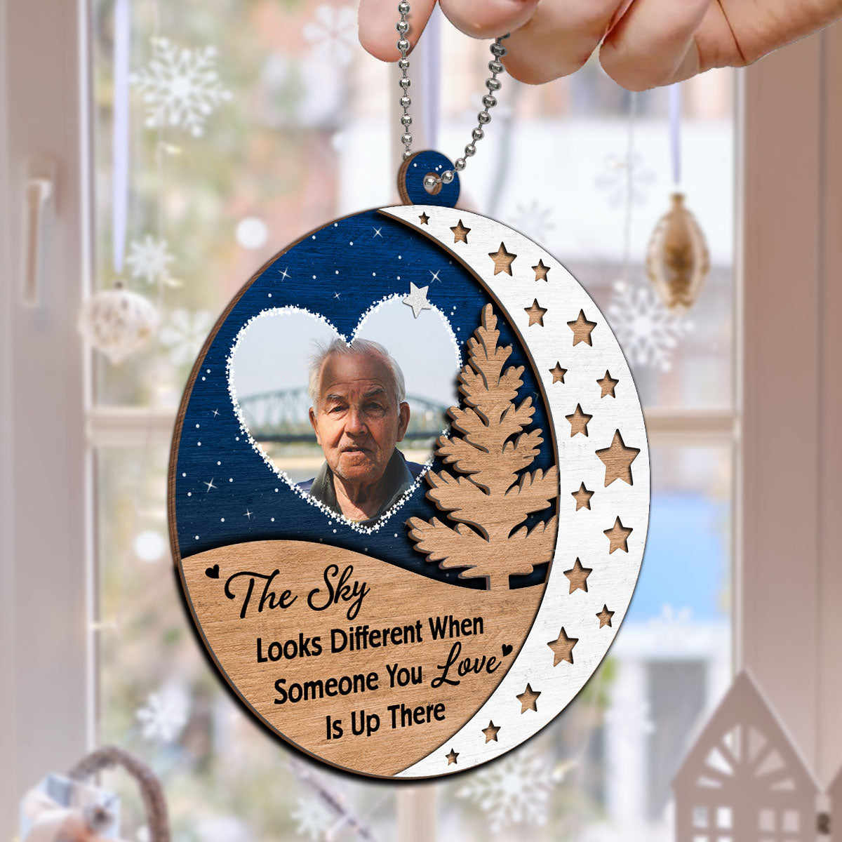The Sky Looks Different Someone You Love Up There Memorial Christmas Personalized 2-Layer Wooden Ornament