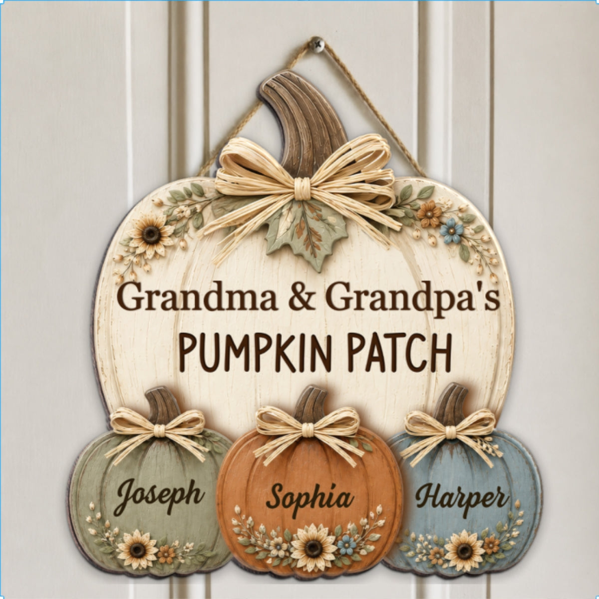Grandma Grandpa's Pumpkin Patch Western Vibe 2D Flat - Personalized Door Hanger - Fall Season Decor For Grandparents