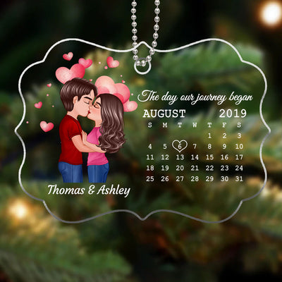 Doll Couple Kissing Calendar Anniversary Date Personalized Acrylic Ornament