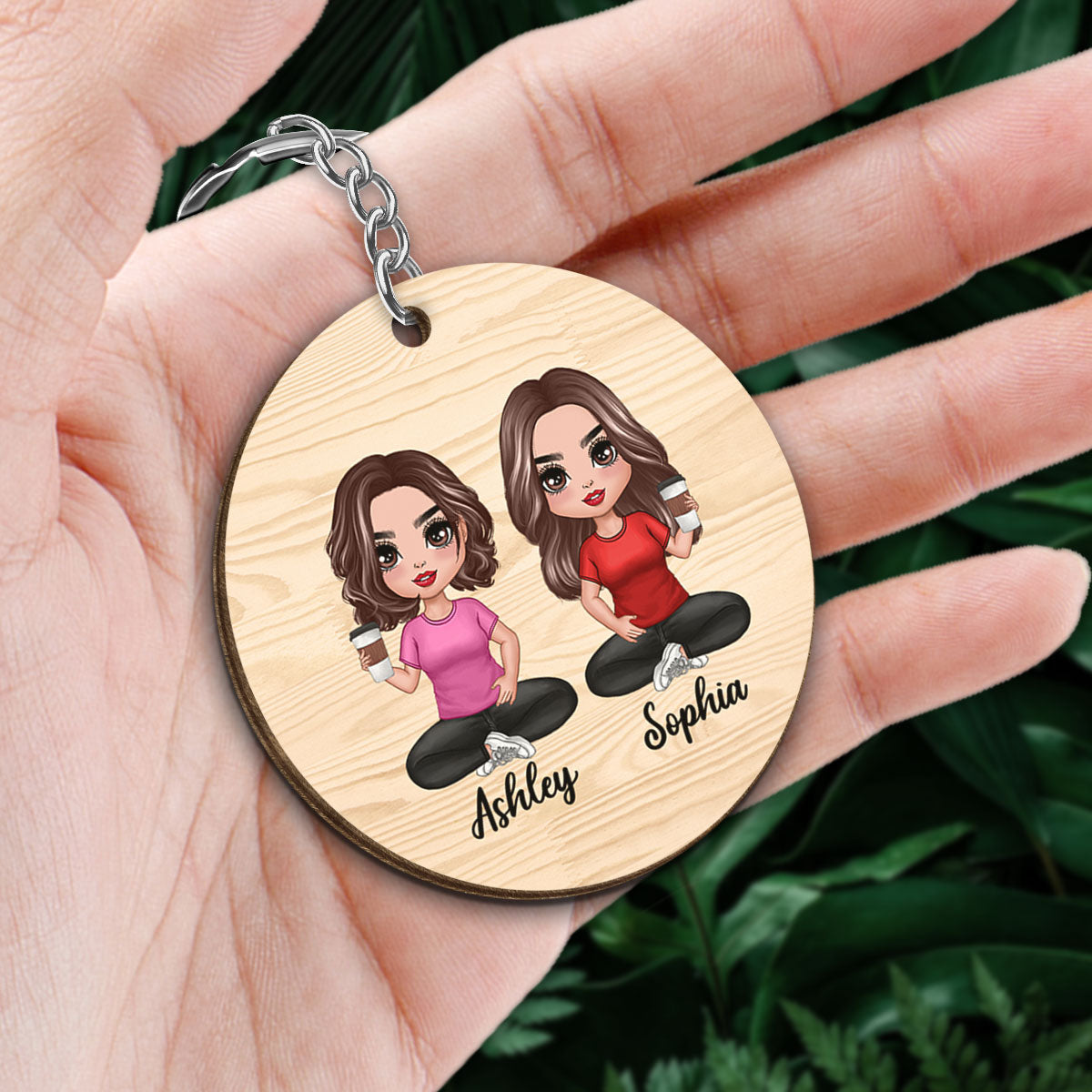 Life Is Better With Sisters Besties Doll Women Sitting Personalized Wooden Keychain