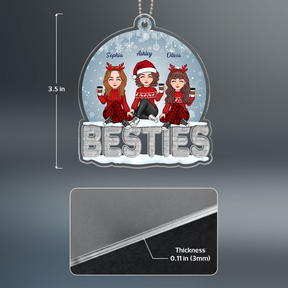 Sisters Besties Sitting On Brick Snow Globe Personalized Acrylic Ornament