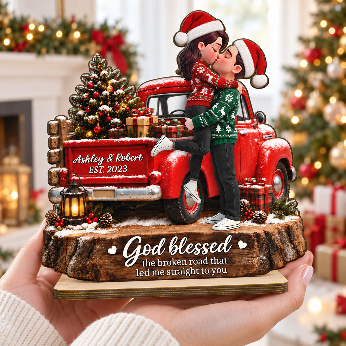 Eternal Love Couple God Blessed Broken Road Led Me Straight To You - Personalized 2-Layered Wooden Plaque - Christmas Gift, Anniversary Gift For Couple, For Him, For Her, Christmas Tabletop Decor