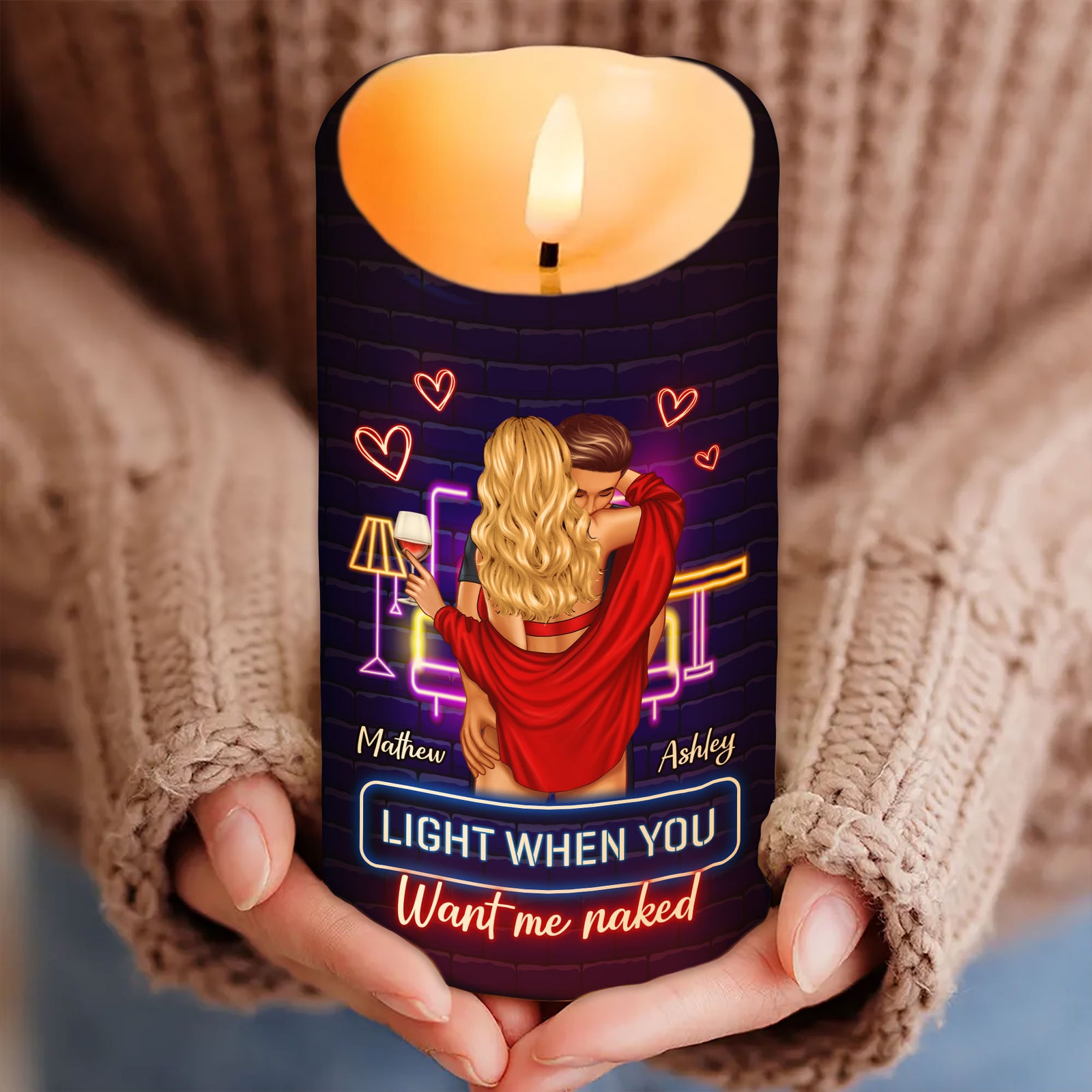 Light When You Want Me Naked Couple Personalized LED Candle