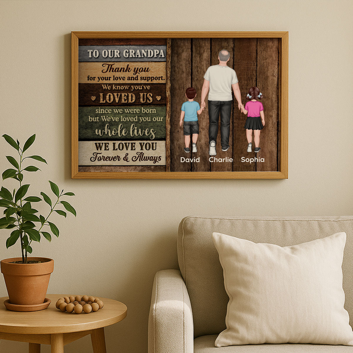Colored Wood Pallets To Grandpa From Grandchildren Happy Father's Day Personalized Poster
