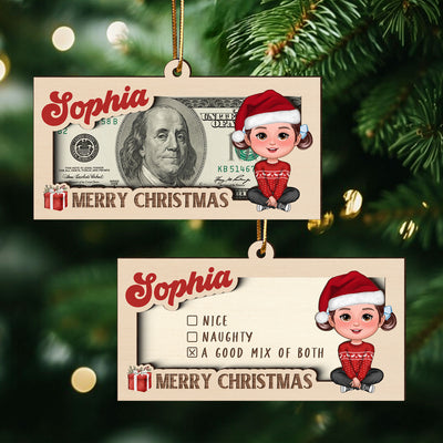 Hidden Message Christmas Cute Doll Kid Personalized Money Holder Ornament, Unique Christmas Gift For Son, Daughter, Grandson, Granddaughter, Niece, Nephew